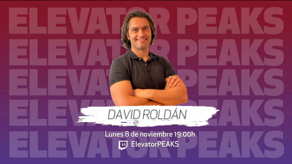 Cartel promocional de la entrevista a David Roldán en Elevator PEAKS